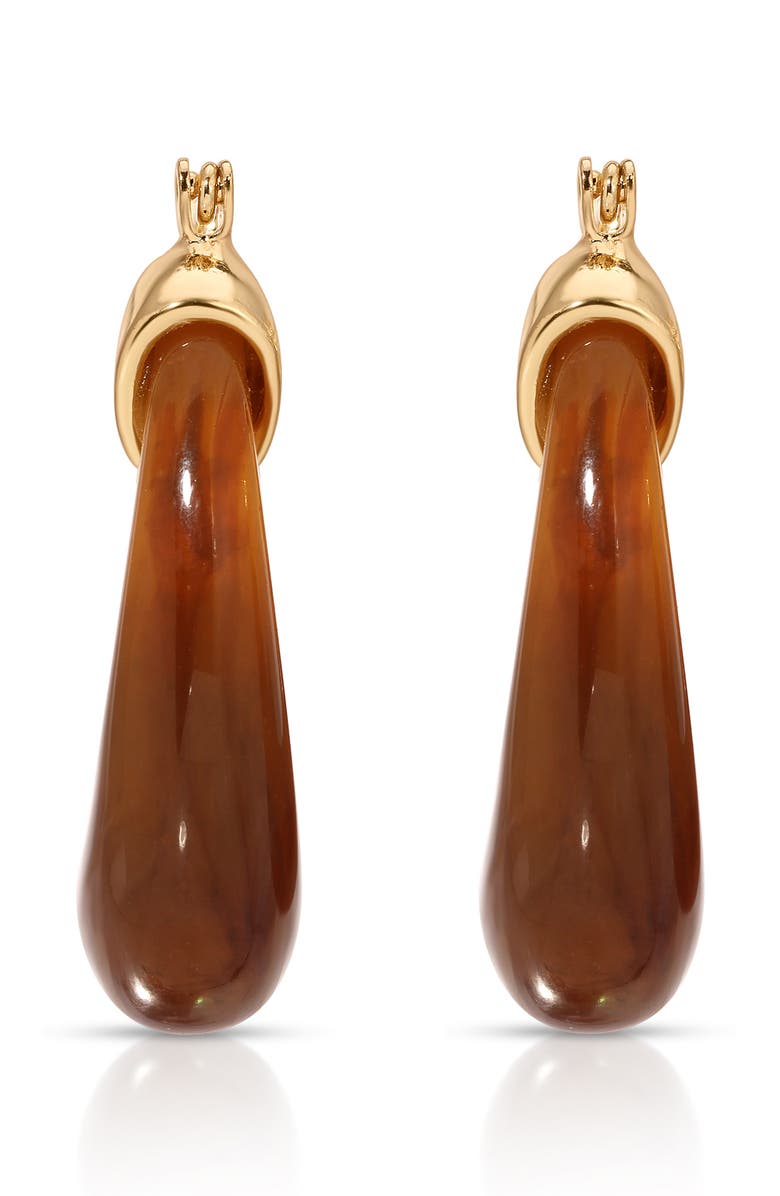 Ettika Brown Resin Capped Hoop Earrings, Alternate, color, Brown