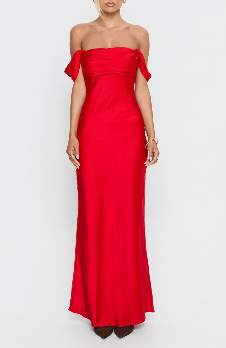 Princess Polly Azura Off the Shoulder Satin Gown, Main, color,