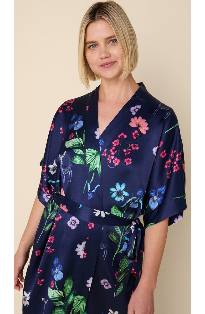 The Cat's Pajamas Silk Kimono Robe, Alternate, color, Deerly
