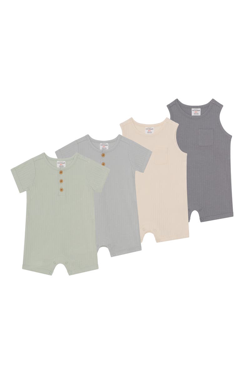 PL Baby by Petit Lem Pack of 4 Assorted Core Rompers, Main, color, Light Grey