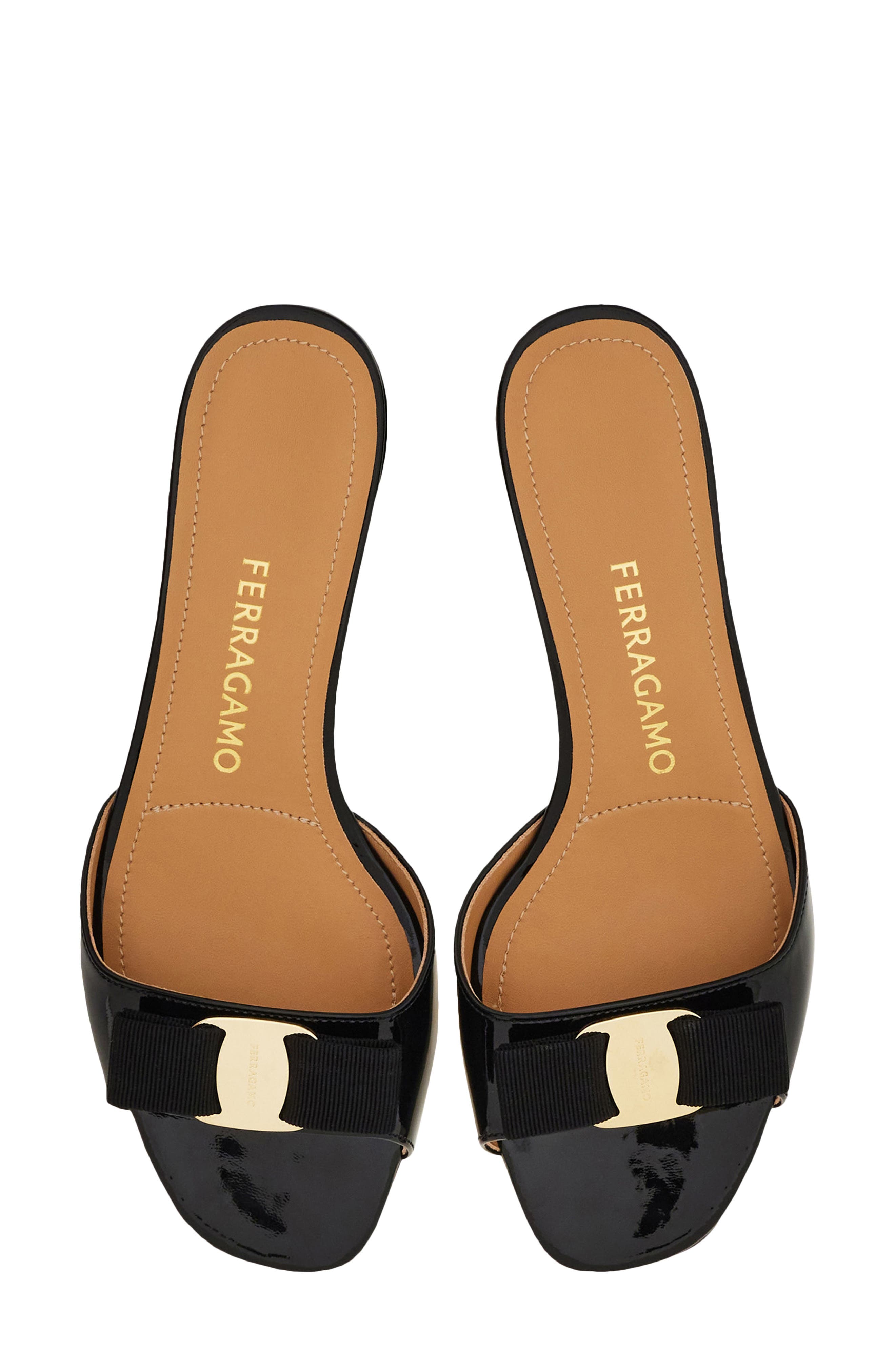 FERRAGAMO Vanilla Bow Slide Sandal, Alternate, color, Nero Biscotto