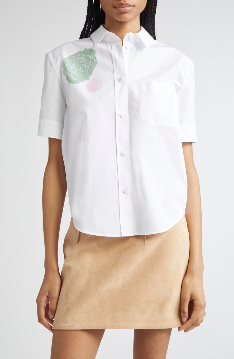 Marni Rose Print Poplin Button-Up Shirt, Main, color, Fpw01 Lily White