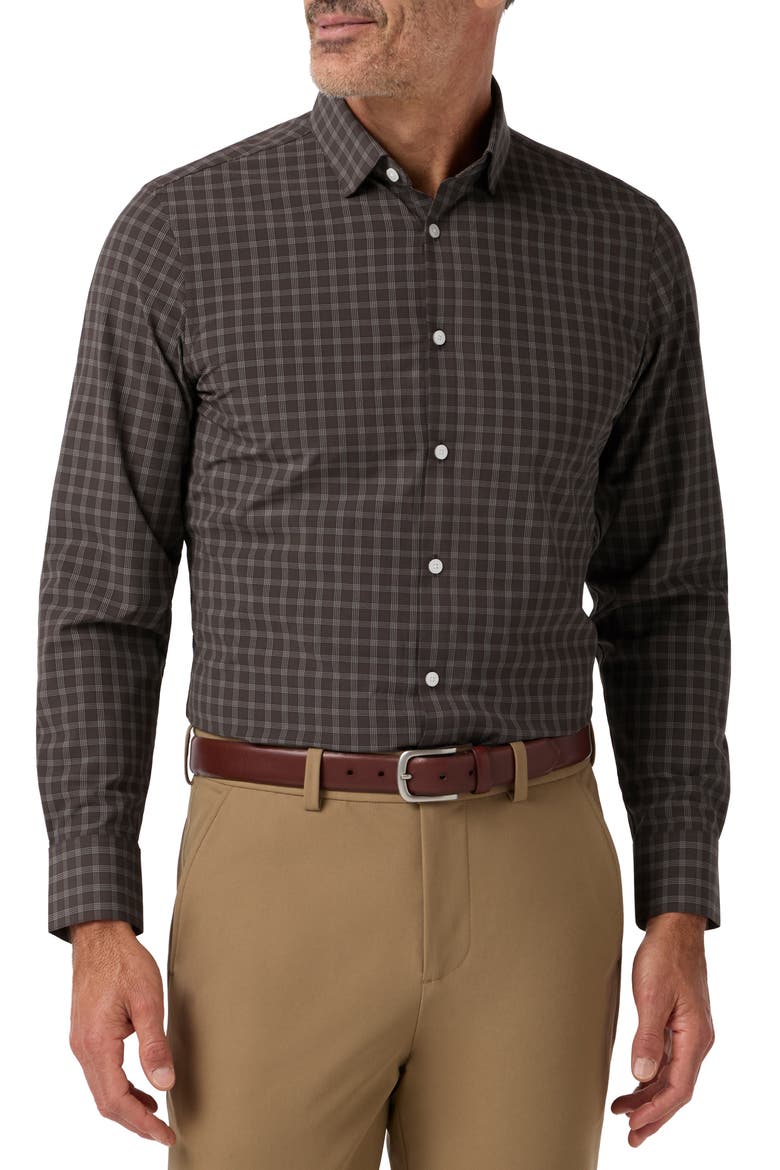 Leeward Plaid Trim Fit Long Sleeve Performance Button Up Shirt, Main, color, ESPRESSO COLE PLAID