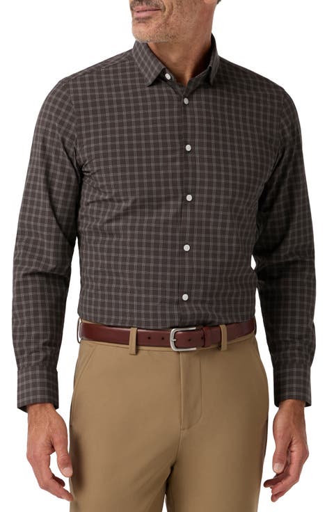 Leeward Plaid Trim Fit Long Sleeve Performance Button Up Shirt