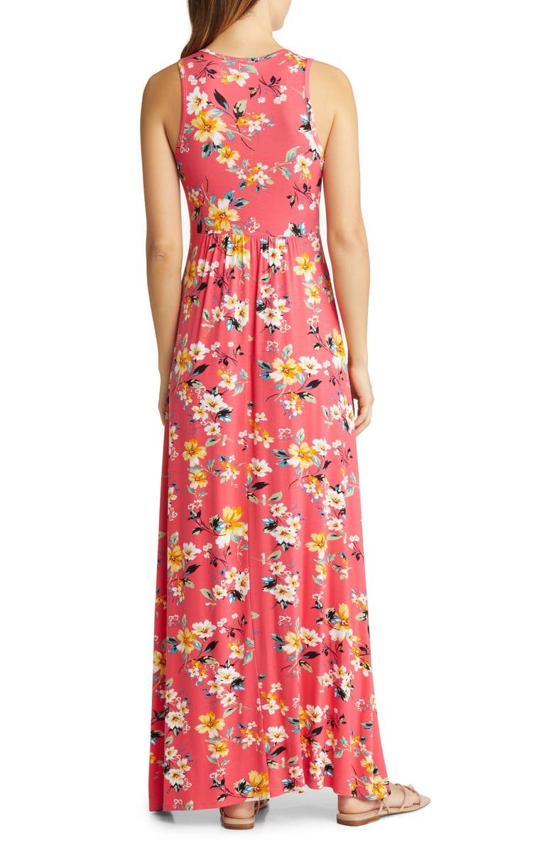 Loveappella Floral Print Sleeveless Jersey Maxi Dress, Alternate, color, Coral