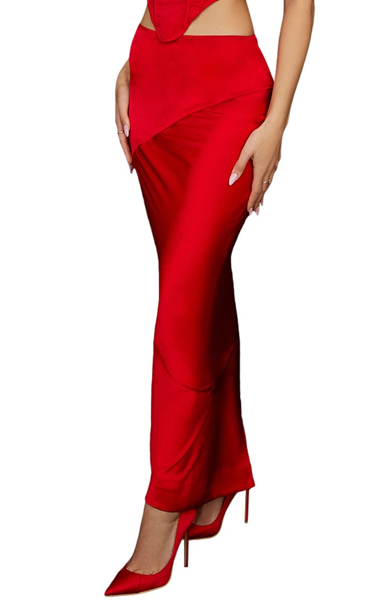 HOUSE OF CB Colette Satin Skirt, Alternate, color, Scarlet