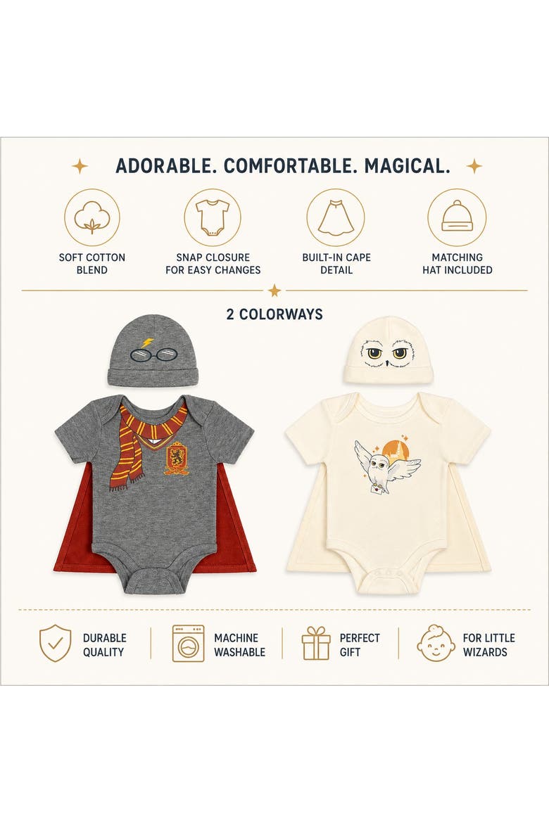 2-Piece Bodysuit and Hat Set, Alternate, color, Grey Harry Potter