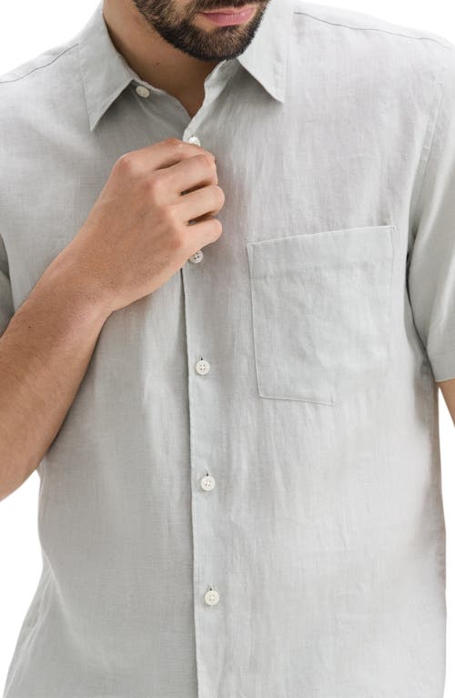 Theory Irving Solid Short Sleeve Linen Button-up Shirt In Light Green