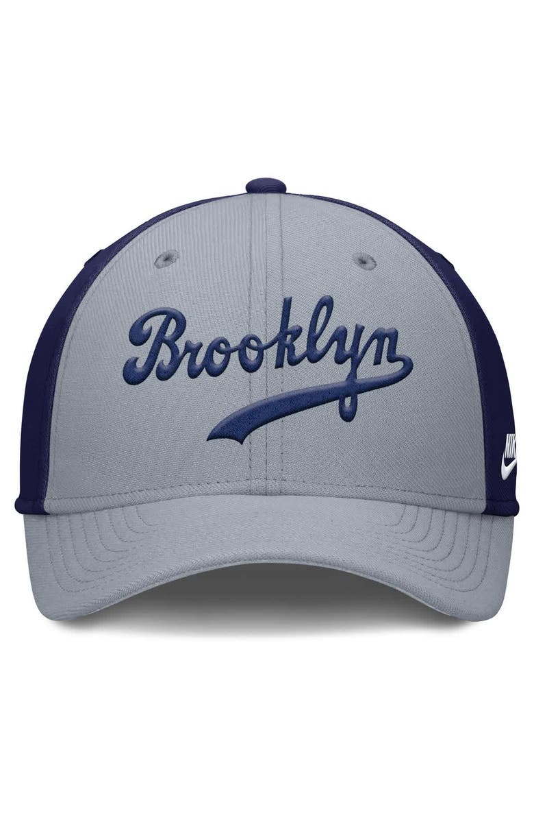 Nike Men's Nike Gray/Navy Brooklyn Dodgers Rise Swoosh Performance Flex Hat, Alternate, color, Gray