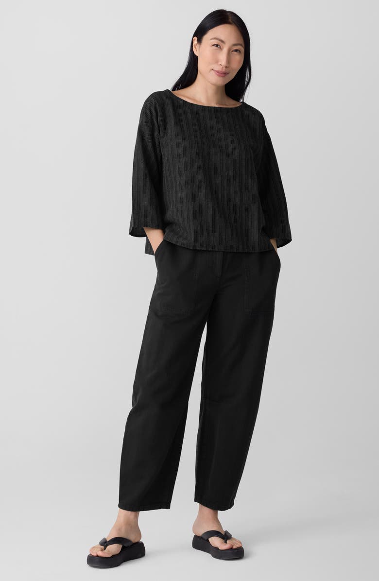 Eileen Fisher Stripe Organic Cotton Blend Top, Alternate, color, Black