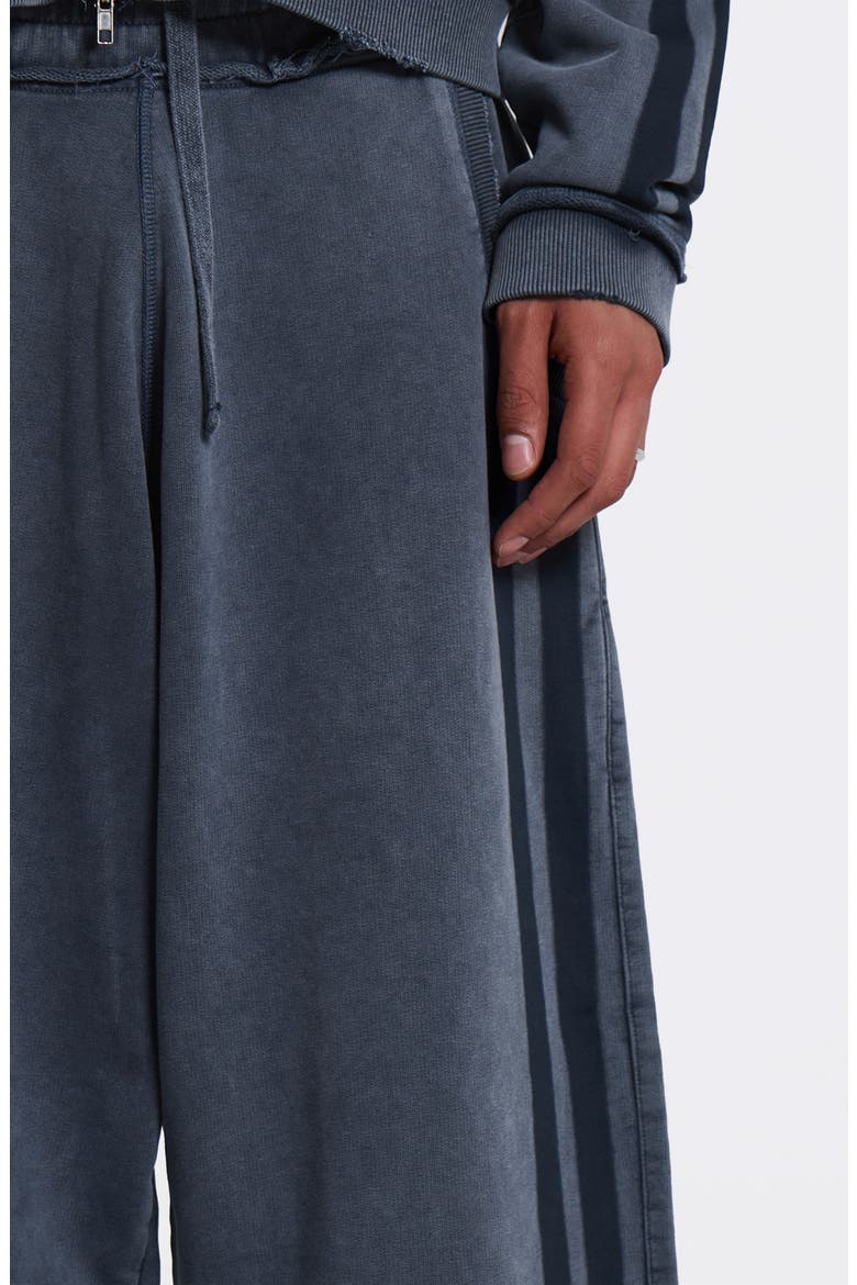 Oversize Sporty Stripe Denim Wash Cotton Sweatpants, Alternate, color, BLUE