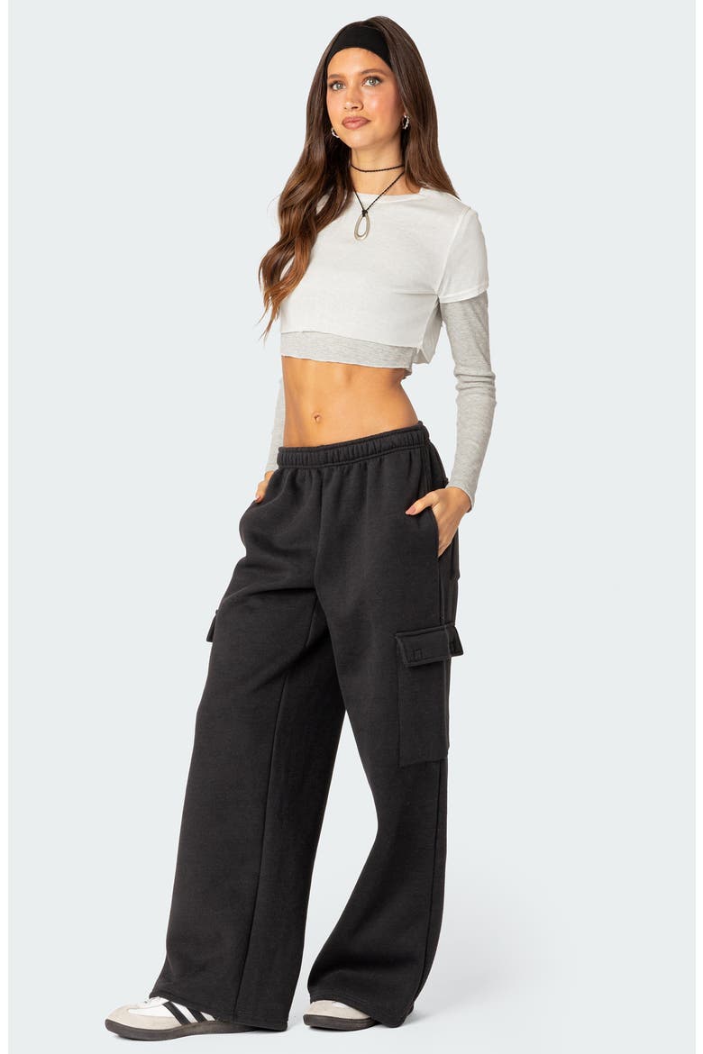 Wide Leg Cotton Cargo Sweatpants, Alternate, color, DARK-GRAY
