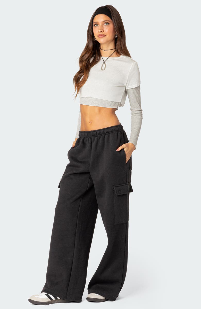 EDIKTED Wide Leg Cotton Cargo Sweatpants, Alternate, color, Dark-Gray