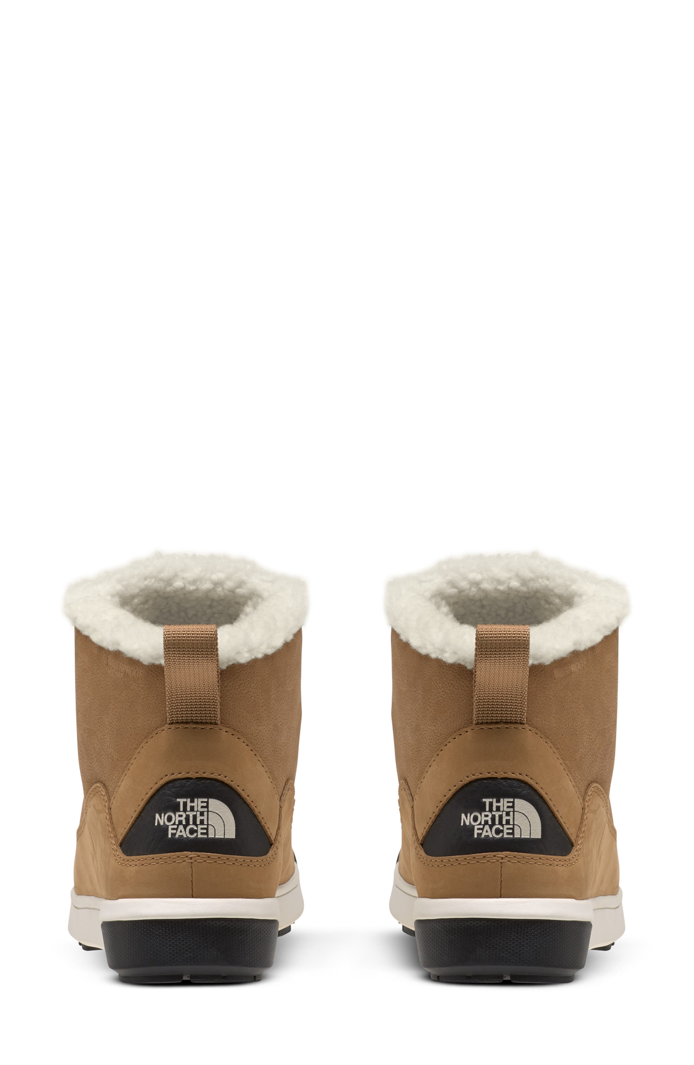 The North Face Sierra Luxe Waterproof Mid Top Boot with Faux Shearling Trim, Alternate, color, Almond Butter Tnf Bl
