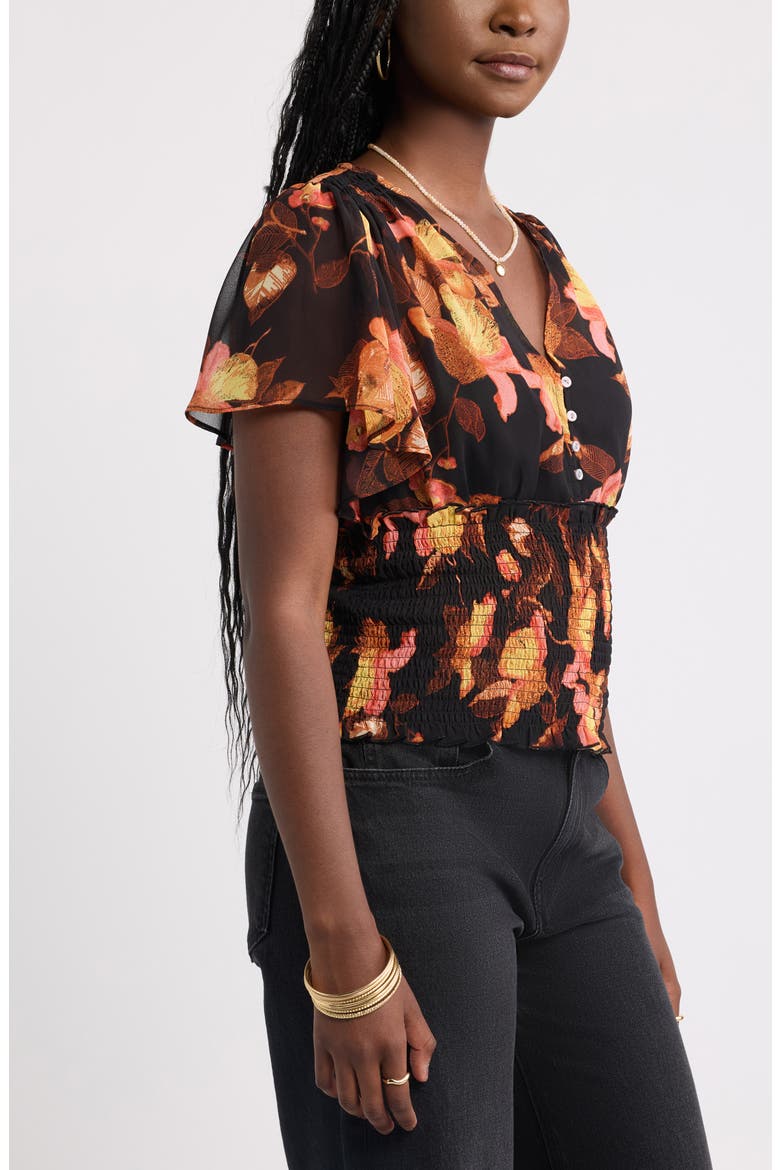 Floral Chiffon Ruffle Top, Alternate, color, BLACK- PINK BOLD PETALS