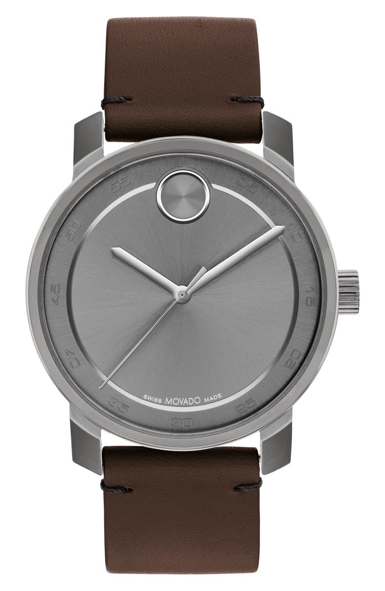 Movado Bold Access Museum Dot Leather Strap Watch, 41mm, Main, color, 