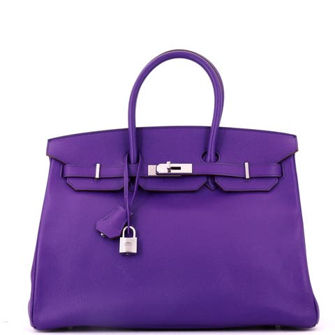 Birkin Handbag Purple Epsom with Palladium Hardware 35