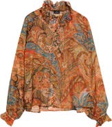Etro Paisley Frill Collar Silk Button-Up Shirt