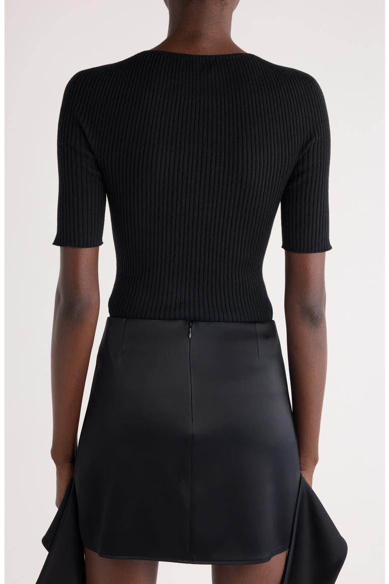 Solar Light Short Sleeve Cotton & Merino Wool Rib Sweater, Alternate, color, BLACK