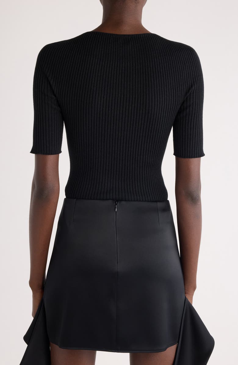 Courrèges Solar Light Short Sleeve Cotton & Merino Wool Rib Sweater, Alternate, color,