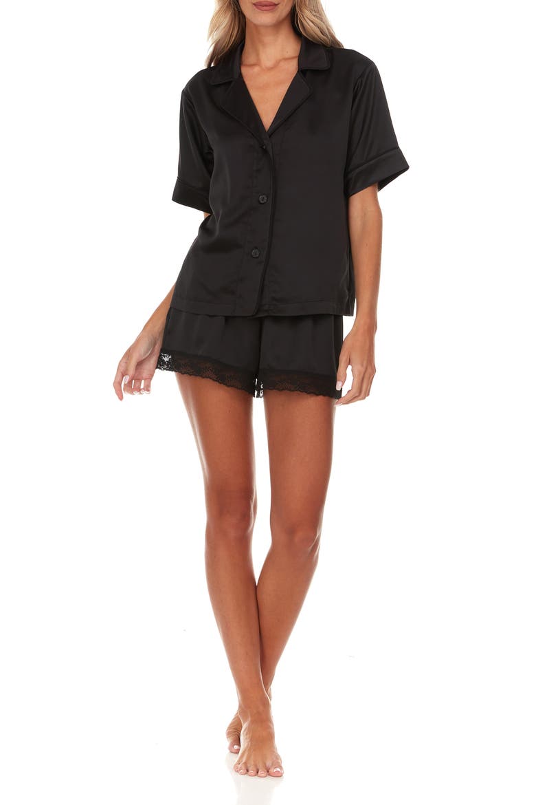 Selena Satin Charmeuse Short Pajamas, Alternate, color, BLACK