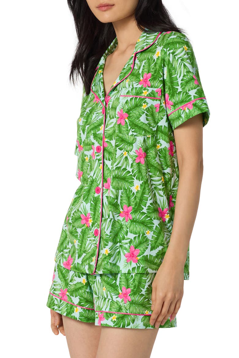 Print Stretch Organic Cotton Short Pajamas, Alternate, color, MONSTERA BLOOM