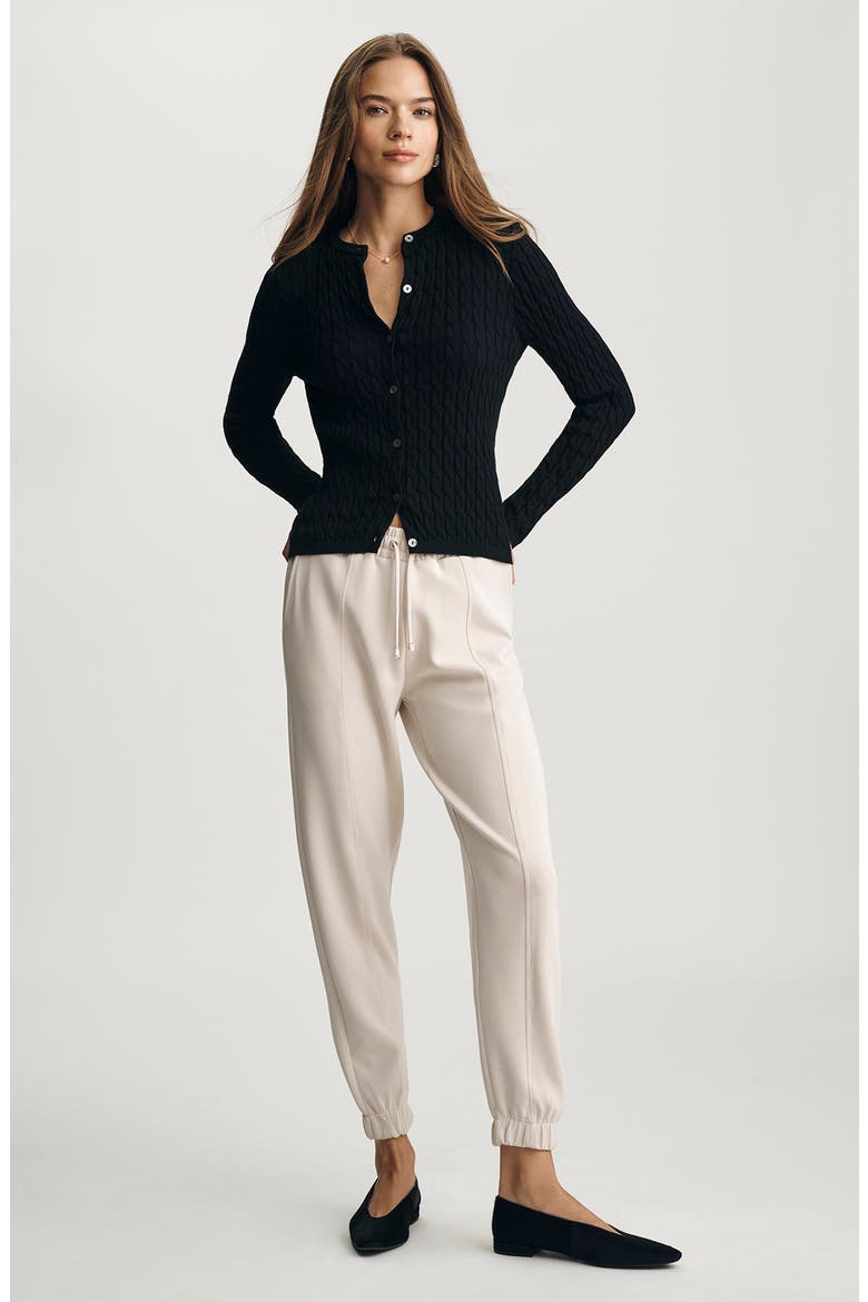 Cable Stitch Cotton & Cashmere Cardigan, Alternate, color, BLACK