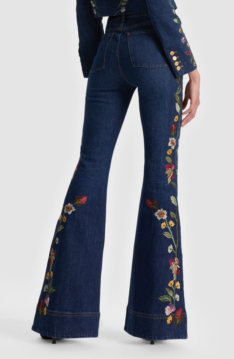 Alice + Olivia Beautiful Floral Embroidered Flare Jeans, Alternate, color, Catherine Dark Multi