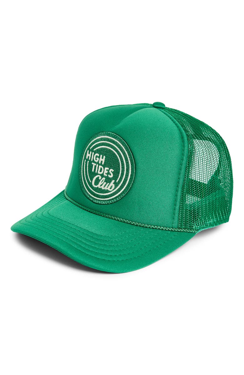 Friday Feelin’ High Tides Club Trucker Hat, Main, color, Green