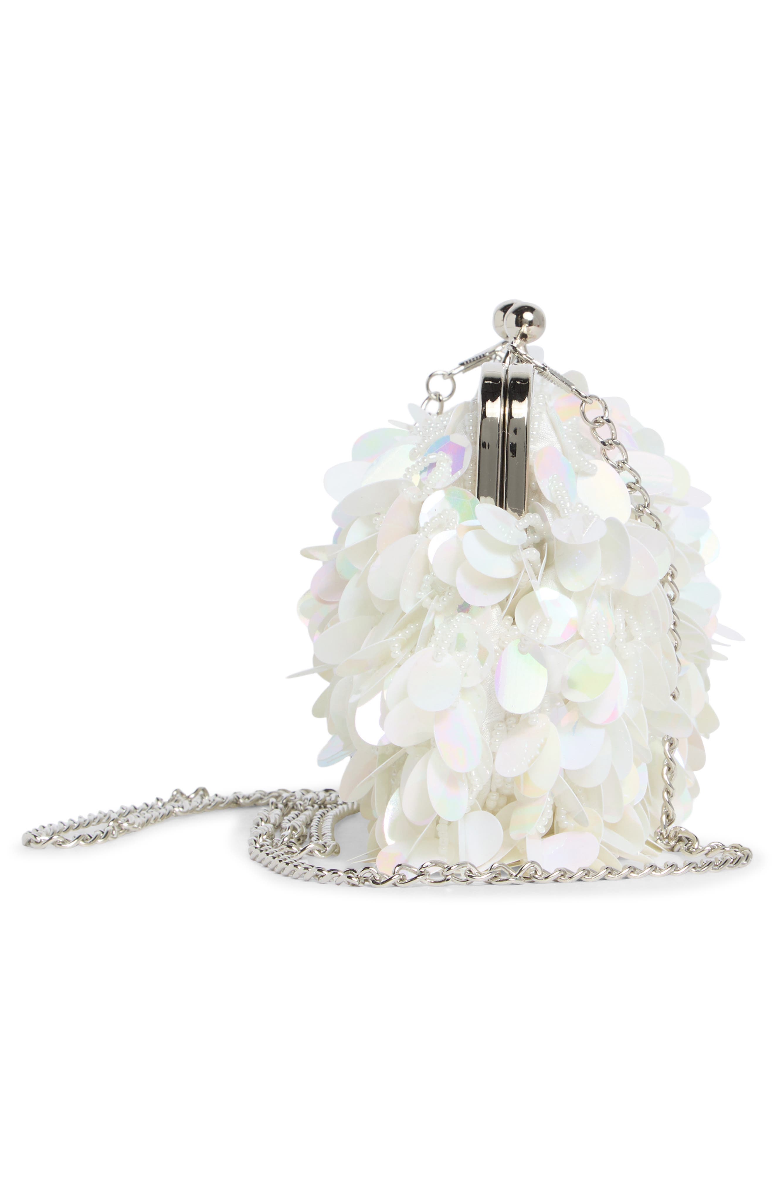 ALESSIA BIANCHI Sequin Frame Clutch, Alternate, color, White Multi