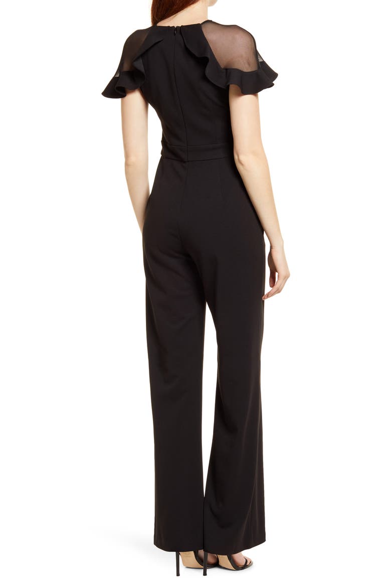 Illusion Ruffle Shoulder Jumpsuit, Alternate, color, BLACK