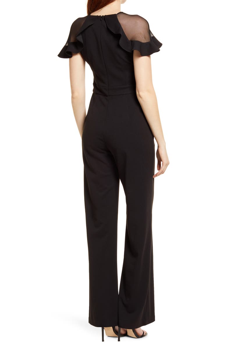 Eliza J Illusion Ruffle Shoulder Jumpsuit, Alternate, color, Black