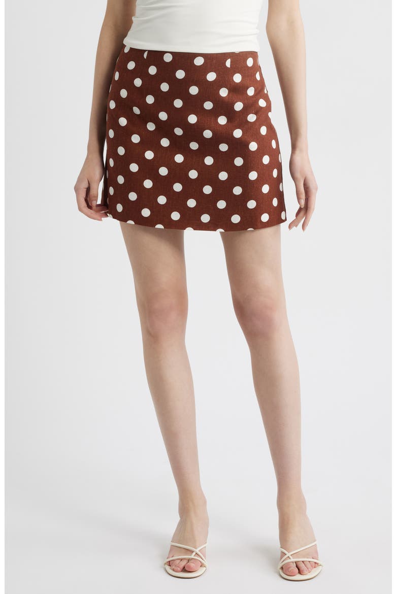 Elle Polka Dot Linen Blend Miniskirt, Main, color, REDWOOD POLKA DOT