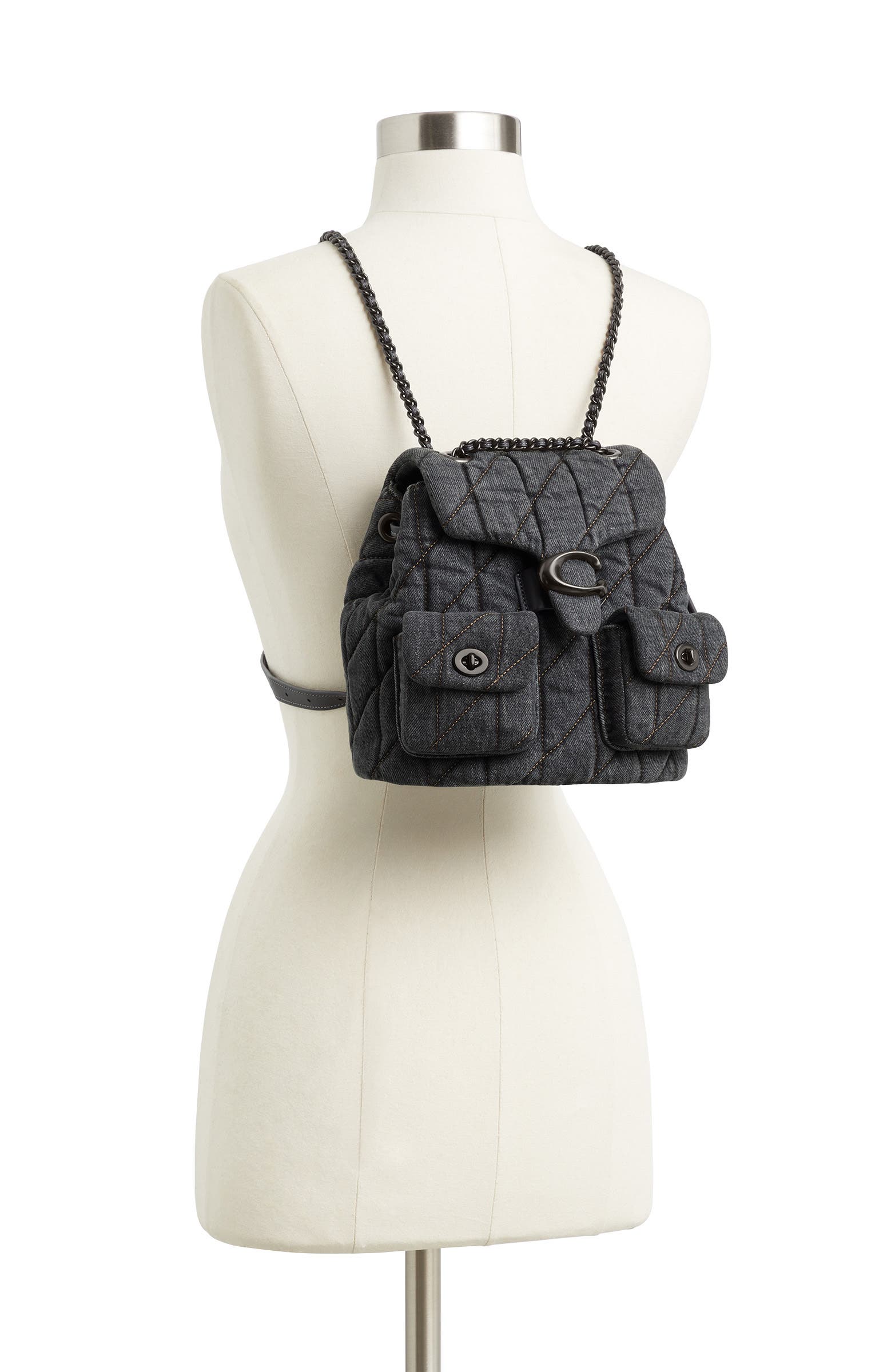 COACH Tabby Quilted Denim Backpack, Alternate, color, 