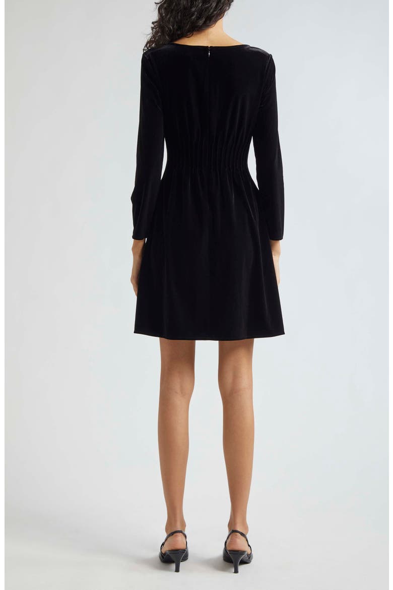 Cinched Waist Long Sleeve Velvet Dress, Alternate, color, SOLID BLACK