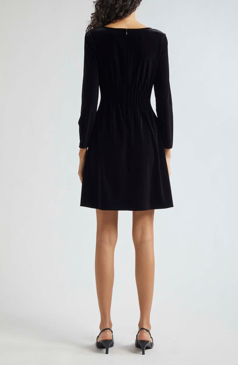 Emporio Armani Cinched Waist Long Sleeve Velvet Dress, Alternate, color, Solid Black