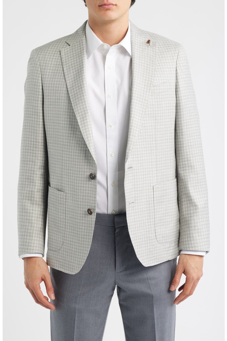 Montgomery Tailored Fit Gingham Check Wool & Silk Blend Sport Coat, Main, color, GALE GREY