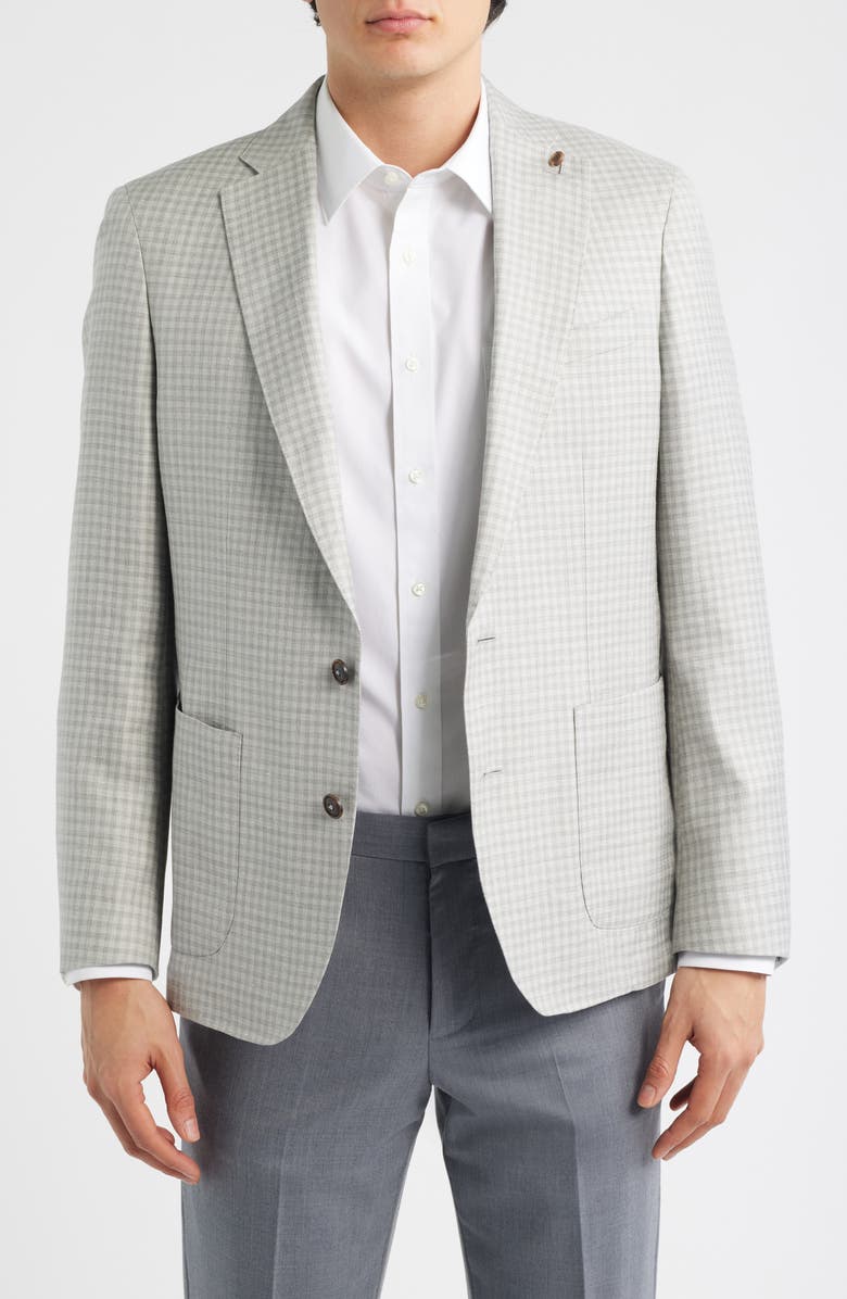 Peter Millar Montgomery Tailored Fit Gingham Check Wool & Silk Blend Sport Coat, Main, color, Gale Grey