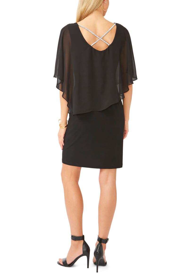Rhinestone Trim Cape Overlay Dress, Alternate, color, BLACK