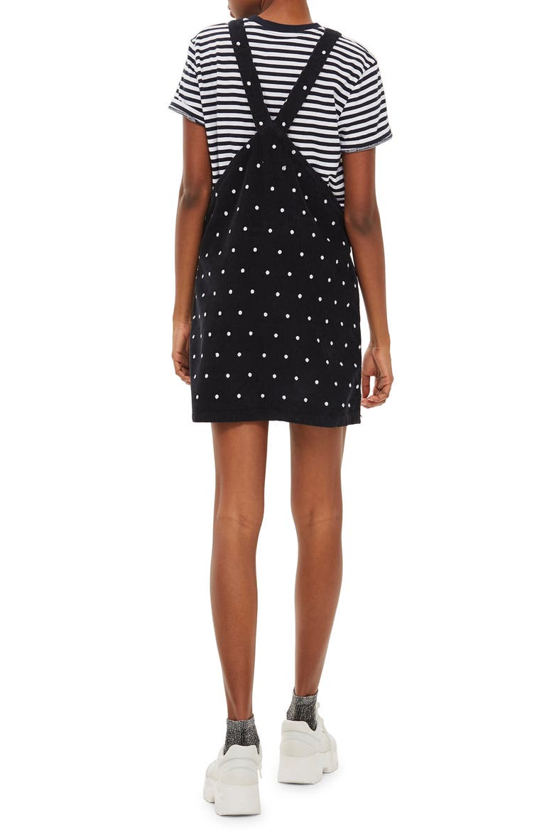 Polka Dot Corduroy Pinafore Dress, Alternate, color, NAVY BLUE