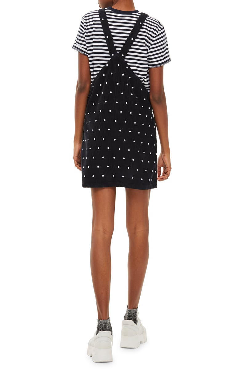 Topshop Polka Dot Corduroy Pinafore Dress, Alternate, color, 