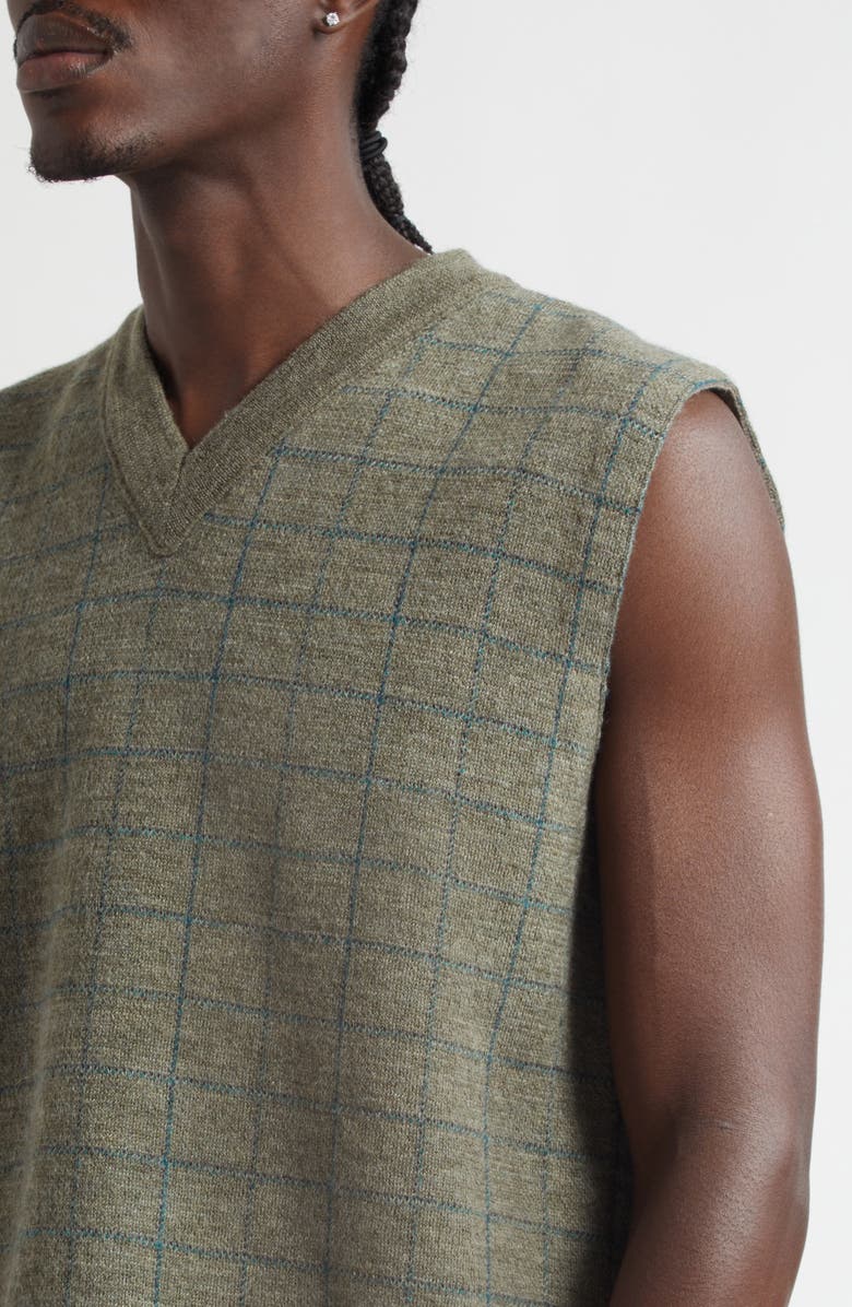 Maison Margiela Check Virgin Wool Sweater Vest, Alternate, color, Military Green