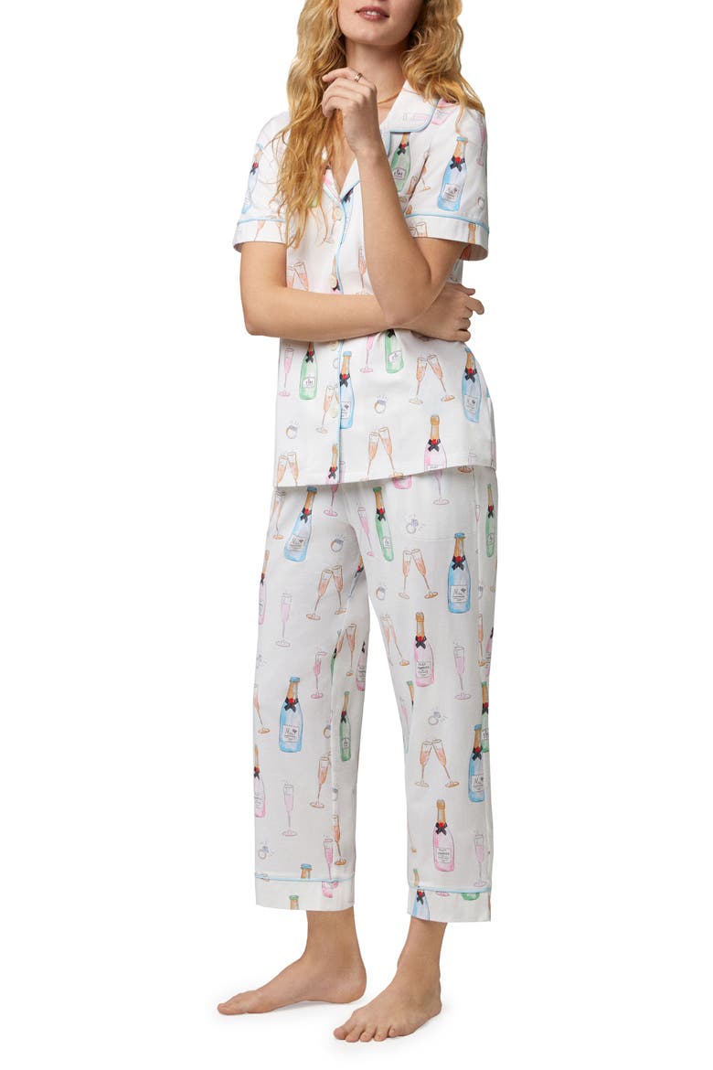 Print Crop Organic Cotton Knit Pajamas, Alternate, color, CHAMPAGNE WEDDING
