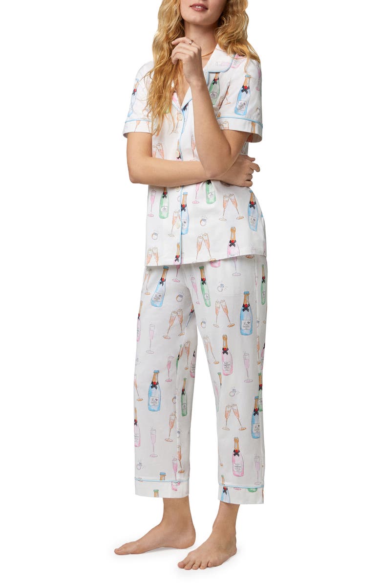 BedHead Pajamas Print Crop Organic Cotton Knit Pajamas, Alternate, color, Champagne Wedding