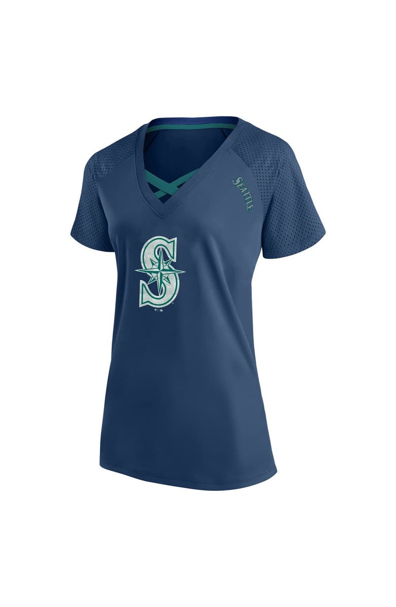 PROFILE Women's Profile Navy Seattle Mariners Plus Size Glitter Raglan V-Neck T-Shirt, Alternate, color, 