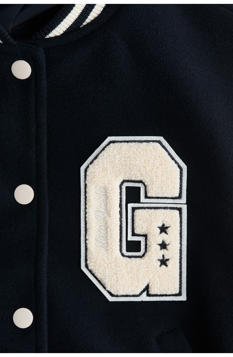 H&M Appliquéd Baseball Jacket, Alternate, color, Navy Blue/East District