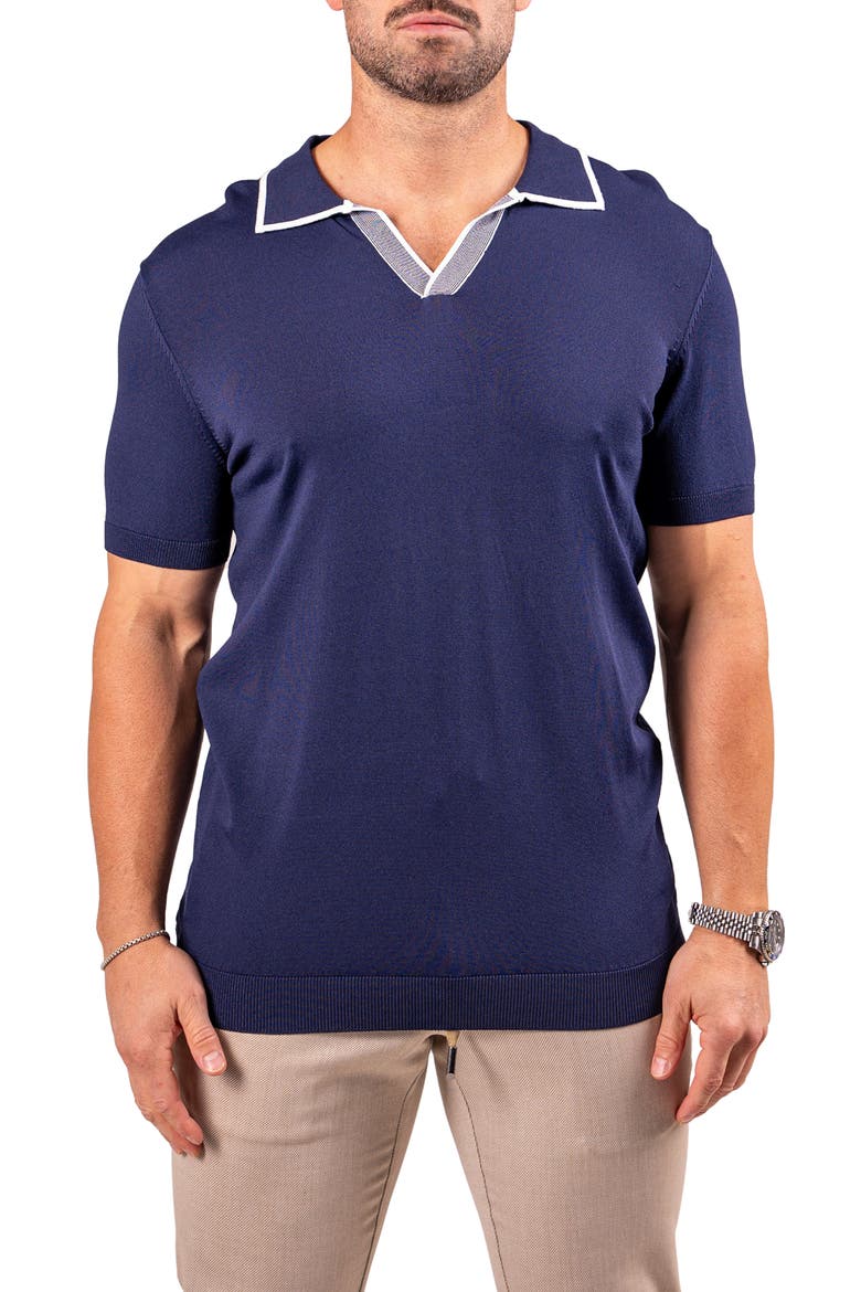 Tipped Johnny Collar Polo, Main, color, BLUE