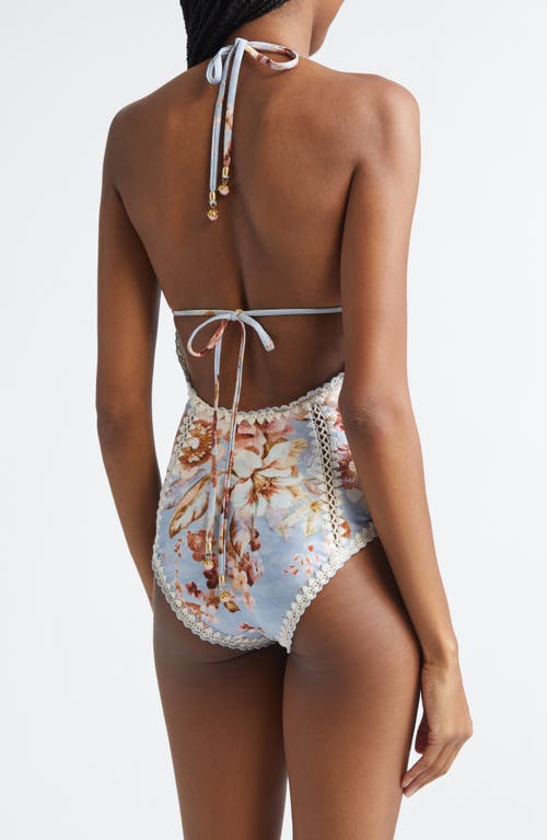 Zimmermann Awaken Crochet Trim Keyhole One-piece Swimsuit In Blue