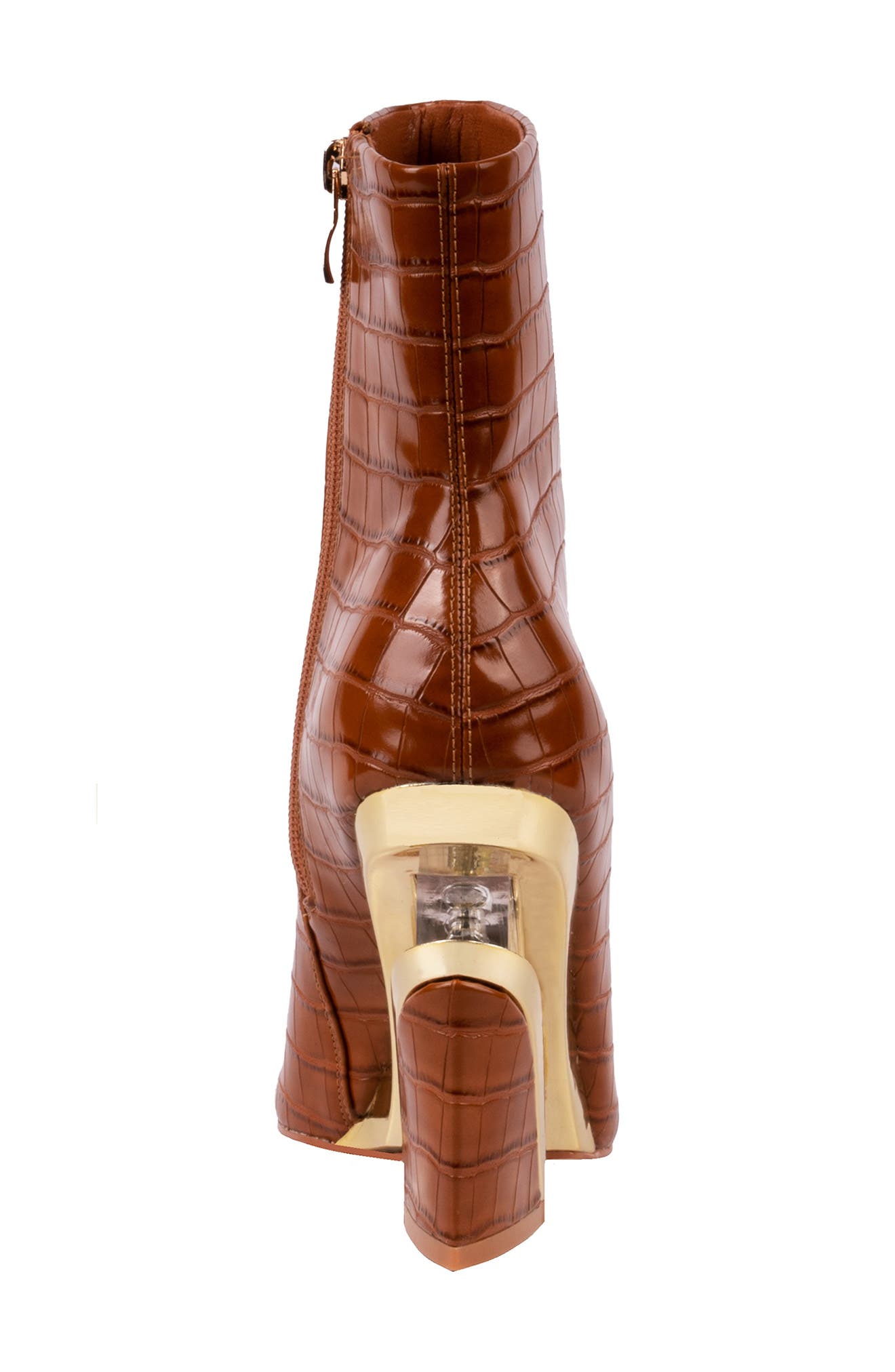 Via Croc Embossed Block Heel Bootie, Alternate, color, COGNAC