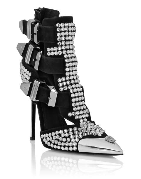 Suede Strass Sandals High Heels Skull Women